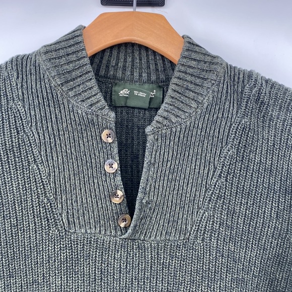 Eddie Bauer Sweater Mens Small Green‎ Knit Henley Outdoor Pullover Vintage - Picture 2 of 8